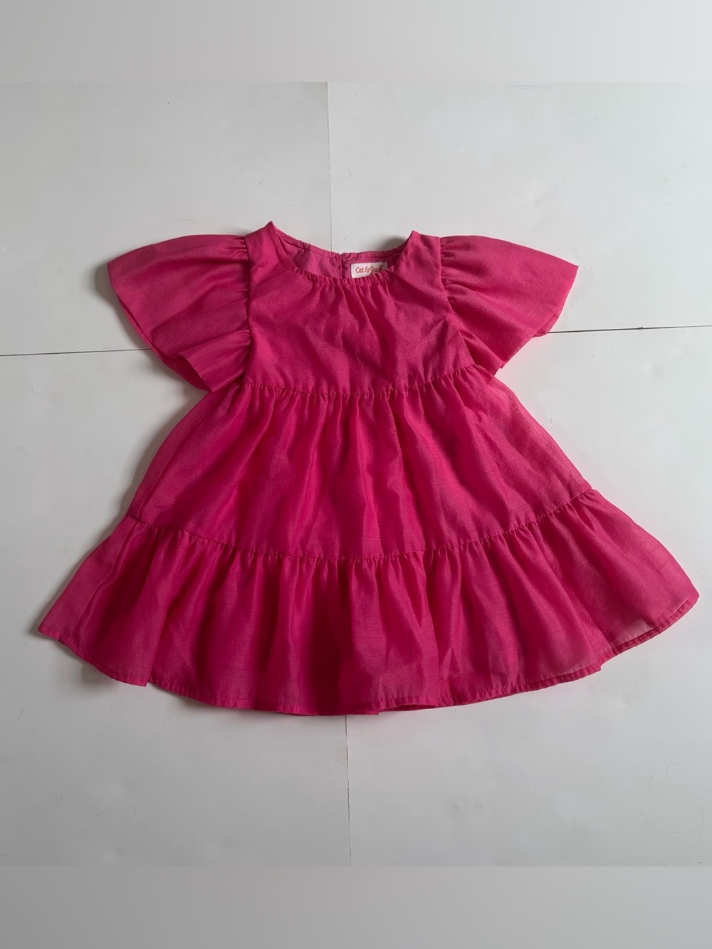 Cat & Jack Bright Pink Tiered Flutter-Sleeve Dress